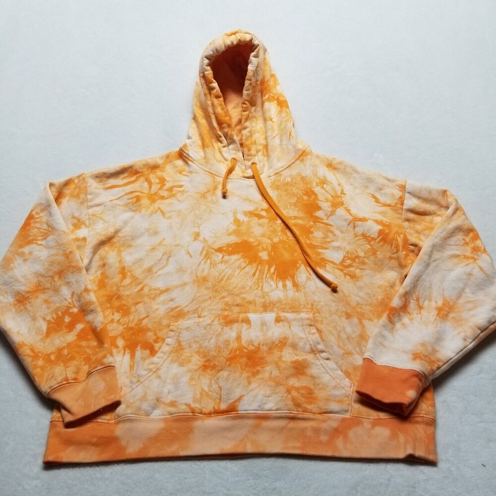 Zine XL Womens Orange Tie Dye Hoodie Slightly Cropped Boxy Bohemian Festival